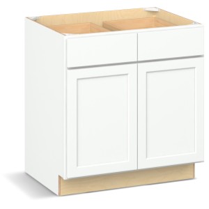 Base Cabinet, Brilliant White, 33" W, 2 Doors 2 Drawers, Fully Assembled
